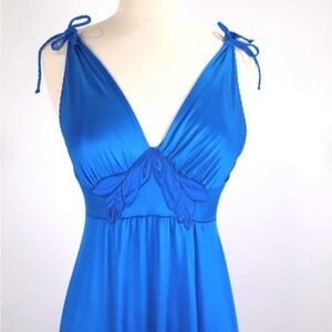 Rare Vanity Fair Blue Floral Satin Maxi Dress Size Small
